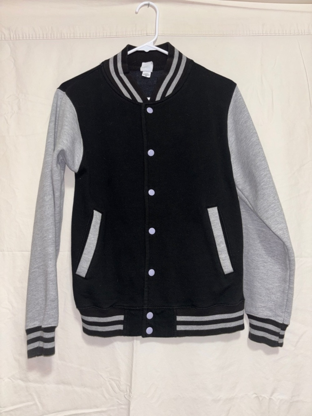 Black & Gray Women’s Varsity Jacket - Classic Raglan Style Size XS